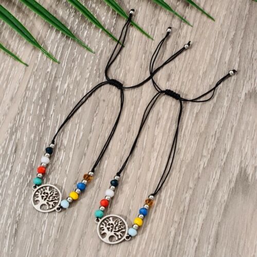 Women Men Stainless Steel Tree Of Life Charm Bracelets Adjustable Braided Rope