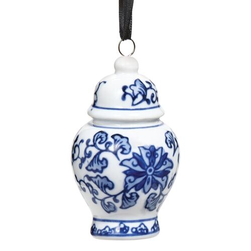 Mini Ginger Jar Ornaments - Set of 4 Porcelain Hanging Chinoiserie Vases