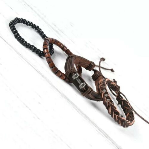 Men Leather Bracelet Cowhide Woven Alloy Dumbbell Accessories