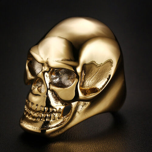 Men's Gothic Rocker Heavy Skull Bones Ring Stainless Steel Jewelry Size 7-15