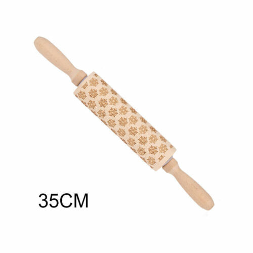 Christmas Wooden Rolling Pin DIY 3D Carved Embossing Roller Cookies Making USA