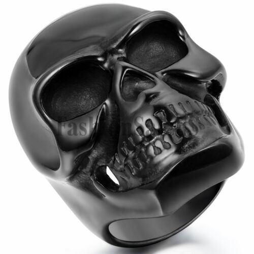 Men's Gothic Rocker Heavy Skull Bones Ring Stainless Steel Jewelry Size 7-15