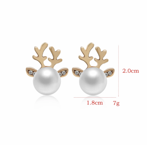 Women Fashion Jewelry Christmas Reindeer Rhinestone Pearl Earrings