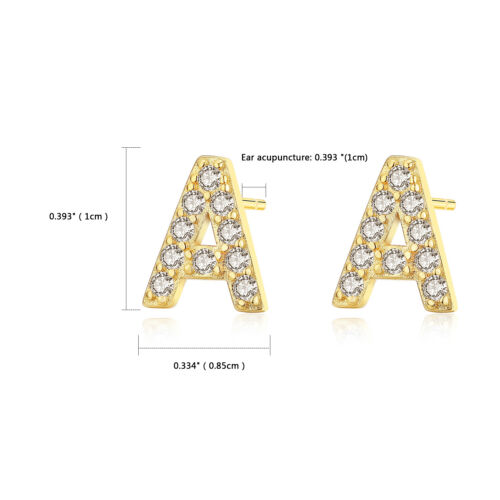 925 Sterling Silver CZ A-Z Alphabet 26 Initial Letter Stud Earrings Jewelry