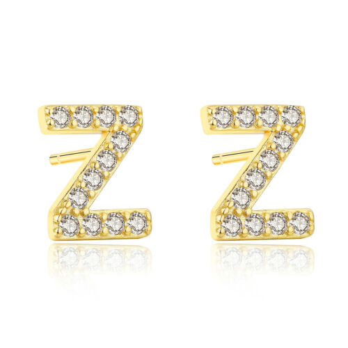 925 Sterling Silver CZ A-Z Alphabet 26 Initial Letter Stud Earrings Jewelry