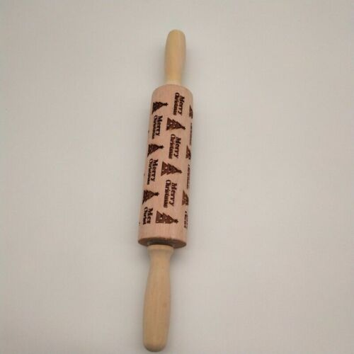 Christmas Wooden Rolling Pin DIY 3D Carved Embossing Roller Cookies Making USA