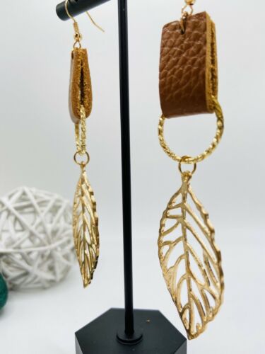 Bohemian BOHO Genuine Cowhide Leather Drop Earrings Leaf Jewelry