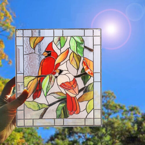 Multicolor Metal Panel Stained Glass Window Bird Sun-catcher Hanging Home Decor