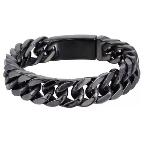 14mm Fashion Black Cuban Chain Bracelet Couple Hip Hop Jewelry Bracelets Men