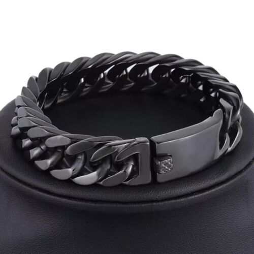 14mm Fashion Black Cuban Chain Bracelet Couple Hip Hop Jewelry Bracelets Men