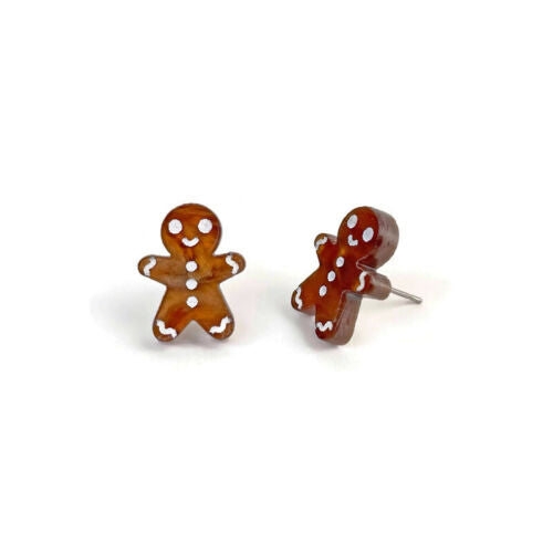 Gingerbread Man Christmas Stud Earrings, Cute Retro Holiday Earrings Jewelry