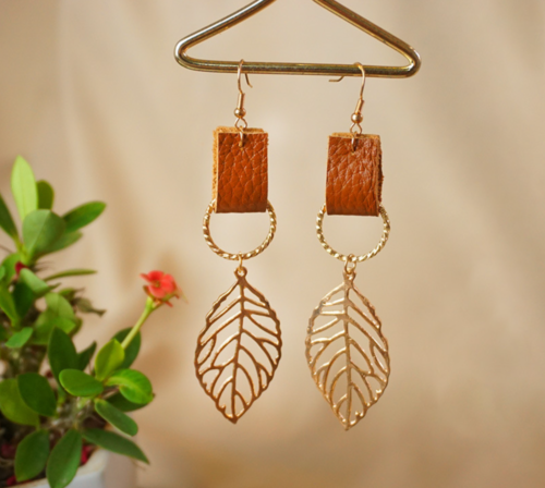 Bohemian BOHO Genuine Cowhide Leather Drop Earrings Leaf Jewelry