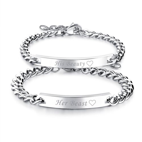 2pcs His Beauty Her Beast Matching Stainless Steel Lover Couple Promise Bracelet