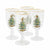 Christmas Tree 16 Ounces Pedestal Goblets with Gold Rims, Set of 4