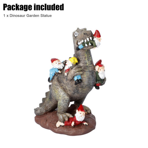 Dinosaur Eating Gnomes Statue Yard Art Resin Outdoor Garden Patio Decor Ornament