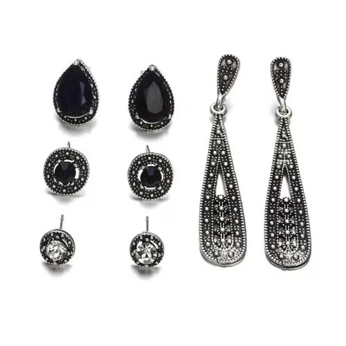 4Pairs Women Crystal Bohemian Earring Set Stud Earrings Women