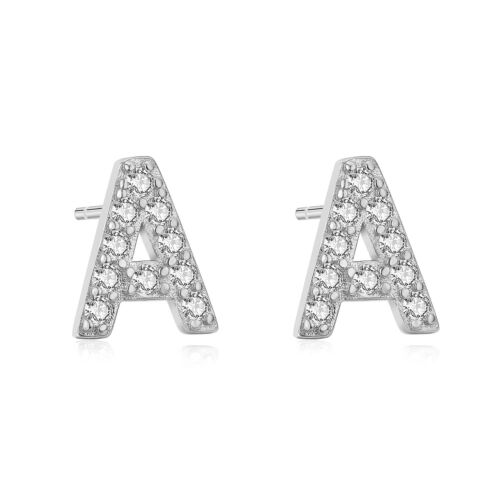 925 Sterling Silver CZ A-Z Alphabet 26 Initial Letter Stud Earrings Jewelry