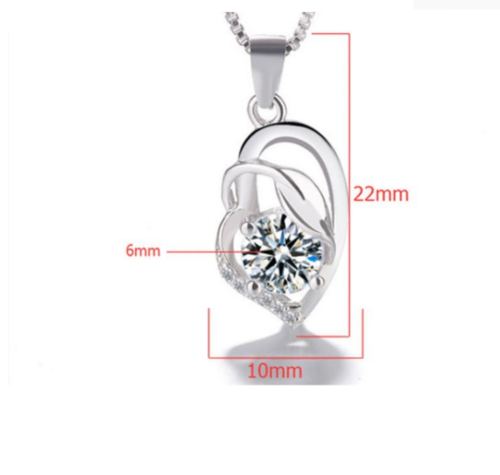 Sterling Silver Leaf Amethyst Heart Cubic Zirconia CZ Pendant Chain L11