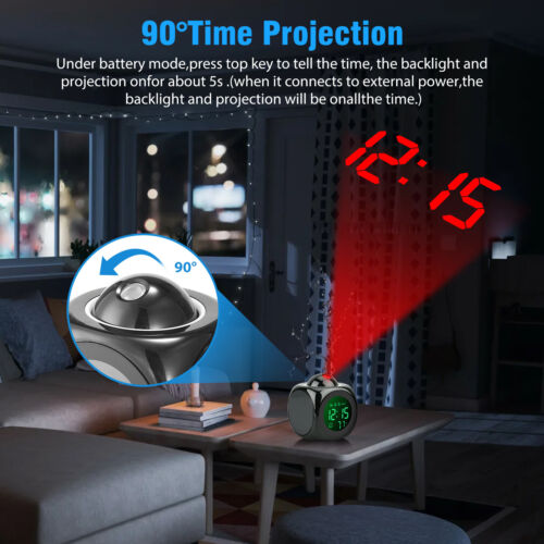 LED Projection Alarm Clock Weather Thermometer Digital Snooze Voice Temperature