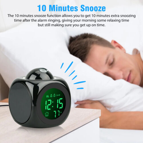 LED Projection Alarm Clock Weather Thermometer Digital Snooze Voice Temperature