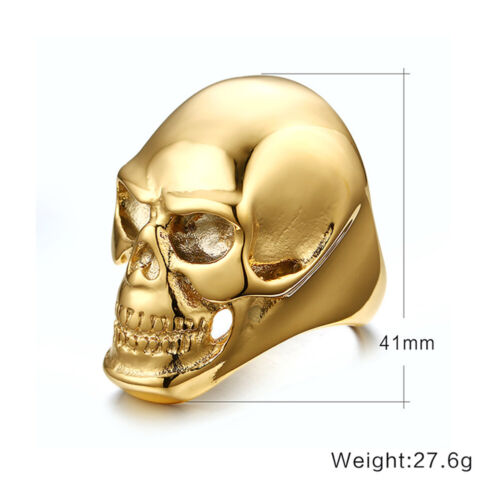 Men's Gothic Rocker Heavy Skull Bones Ring Stainless Steel Jewelry Size 7-15