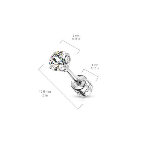 Surgical Steel Pair Prong Set CZ Gem Stud Earrings