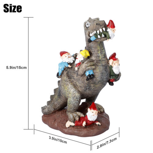 Dinosaur Eating Gnomes Statue Yard Art Resin Outdoor Garden Patio Decor Ornament