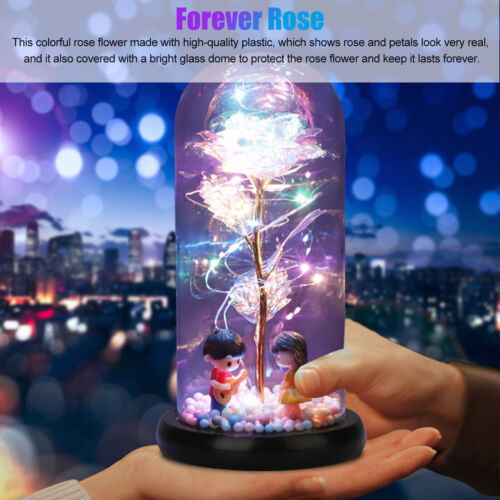 LED Enchanted Forever Rose Flower In Dome Glass Night Light