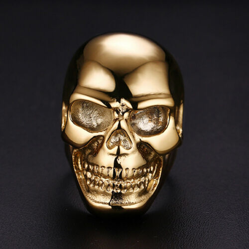 Men's Gothic Rocker Heavy Skull Bones Ring Stainless Steel Jewelry Size 7-15