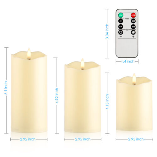 Candles Set Of 3 Flameless LED Candle Light with Timer Remote Pillar Lamp Decor