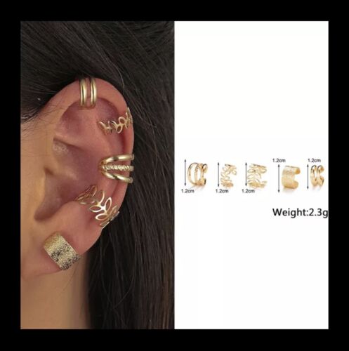 5pc Gold Silver Color Metal Ear Cuff Non-Piercing Ear Clips Earrings Jewelry