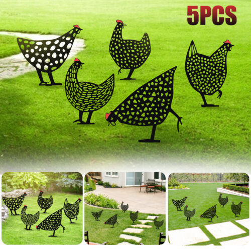 5PCS Chicken Stakes Yard Art Outdoor Garden Backyard Lawn