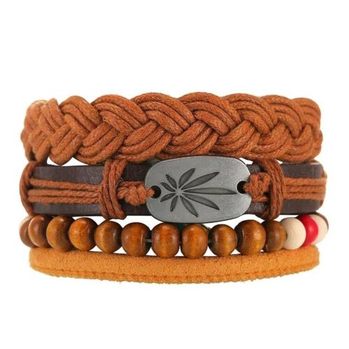 Multi Piece Leather Jewelry Cowhide Beaded Bracelet Retro Woven Fashion