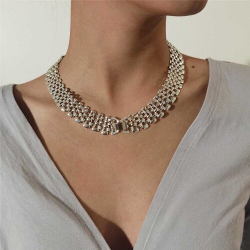 Women's Fashion Jewelry Silver Link Chain Collar Statement Necklace