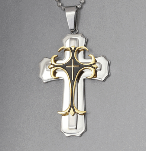 Cross Pendant Necklace Stainless Steel Crucifix Cuban Gold Black Men
