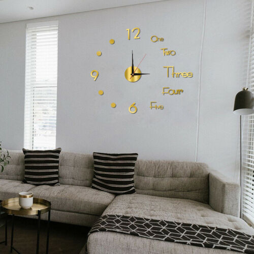 3D Large Wall Clock Mirror Surface Modern DIY Sticker