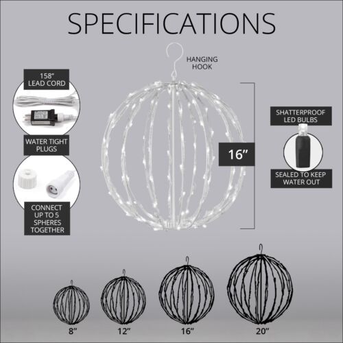 Hanging LED Light Balls Christmas Patio Garden Decoration White Frame, 6 Colors