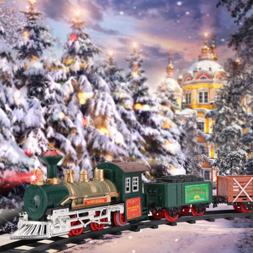 16Pcs Around Christmas Tree Rocky Mountain Toy Train Set Double Round Track