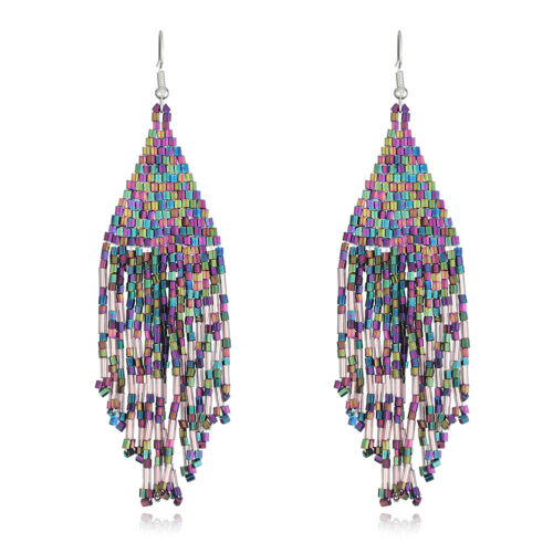 Bohemian Seed Beads Fringe Tassel Woven Drop Earrings Handmade Jewelry