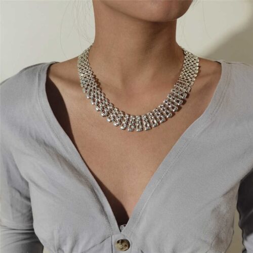 Women's Fashion Jewelry Silver Link Chain Collar Statement Necklace