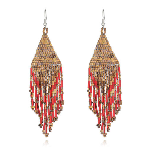 Bohemian Seed Beads Fringe Tassel Woven Drop Earrings Handmade Jewelry