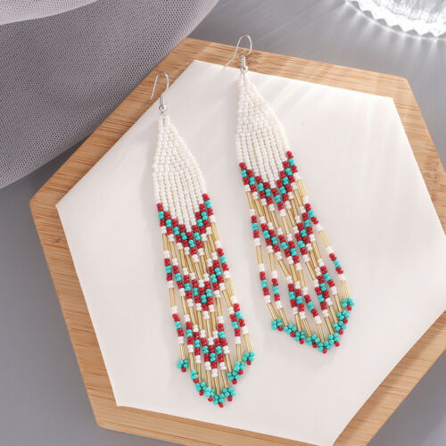 Bohemian BOHO Seed Beads Tassel Fringe Drop Earrings Handmade Fashion Jewelry