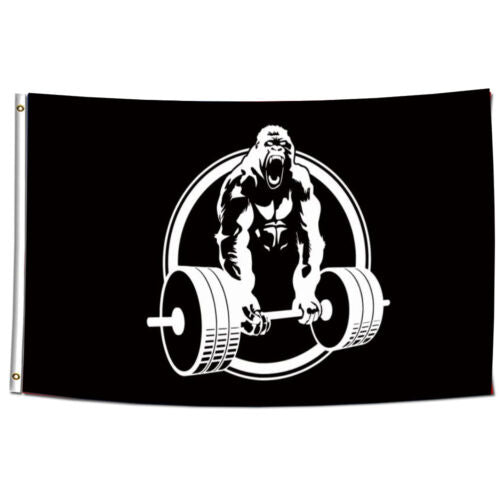 Gorilla Lifting Weightlifting Funny Flag 3x5 FT Holiday Banner Garden Yard House