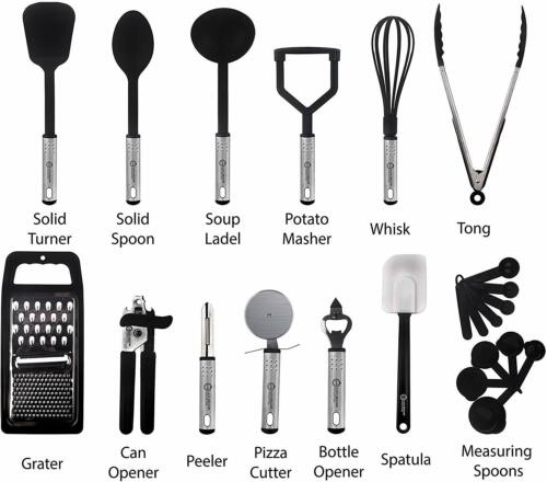 Cooking Utensils Set 23 Piece Stainless Steel Heat Resistant Nylon Kitchen Tool