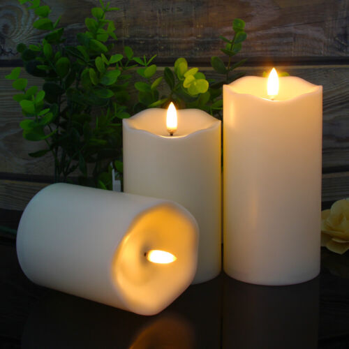 Candles Set Of 3 Flameless LED Candle Light with Timer Remote Pillar Lamp Decor