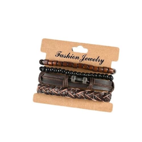 Men Leather Bracelet Cowhide Woven Alloy Dumbbell Accessories