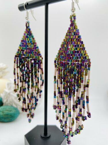 Bohemian Seed Beads Fringe Tassel Woven Drop Earrings Handmade Jewelry