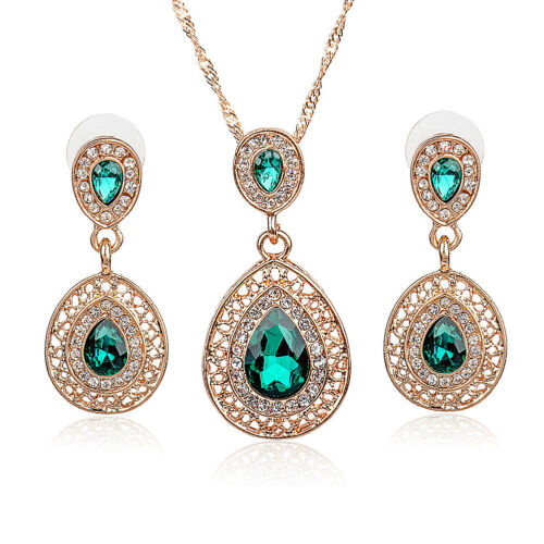 2 Pcs Pearl Rhinestone Crystal Peacock Themed Necklace & Earrings Jewelry Set