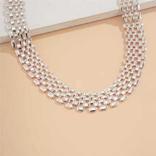 Women's Fashion Jewelry Silver Link Chain Collar Statement Necklace