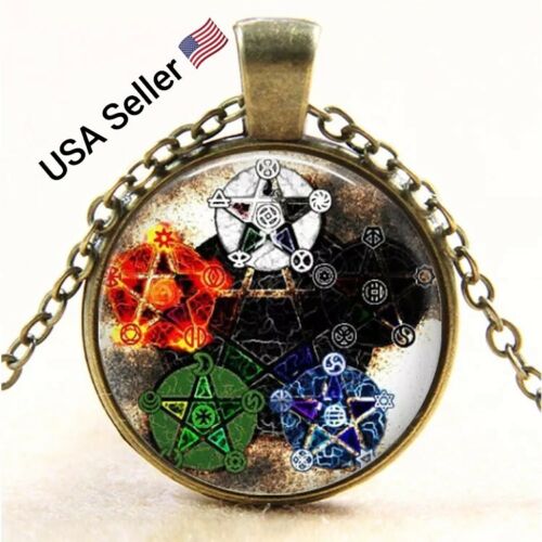 Colorful flames Wiccan glass Pendant Necklace personality pentagram Jewelry